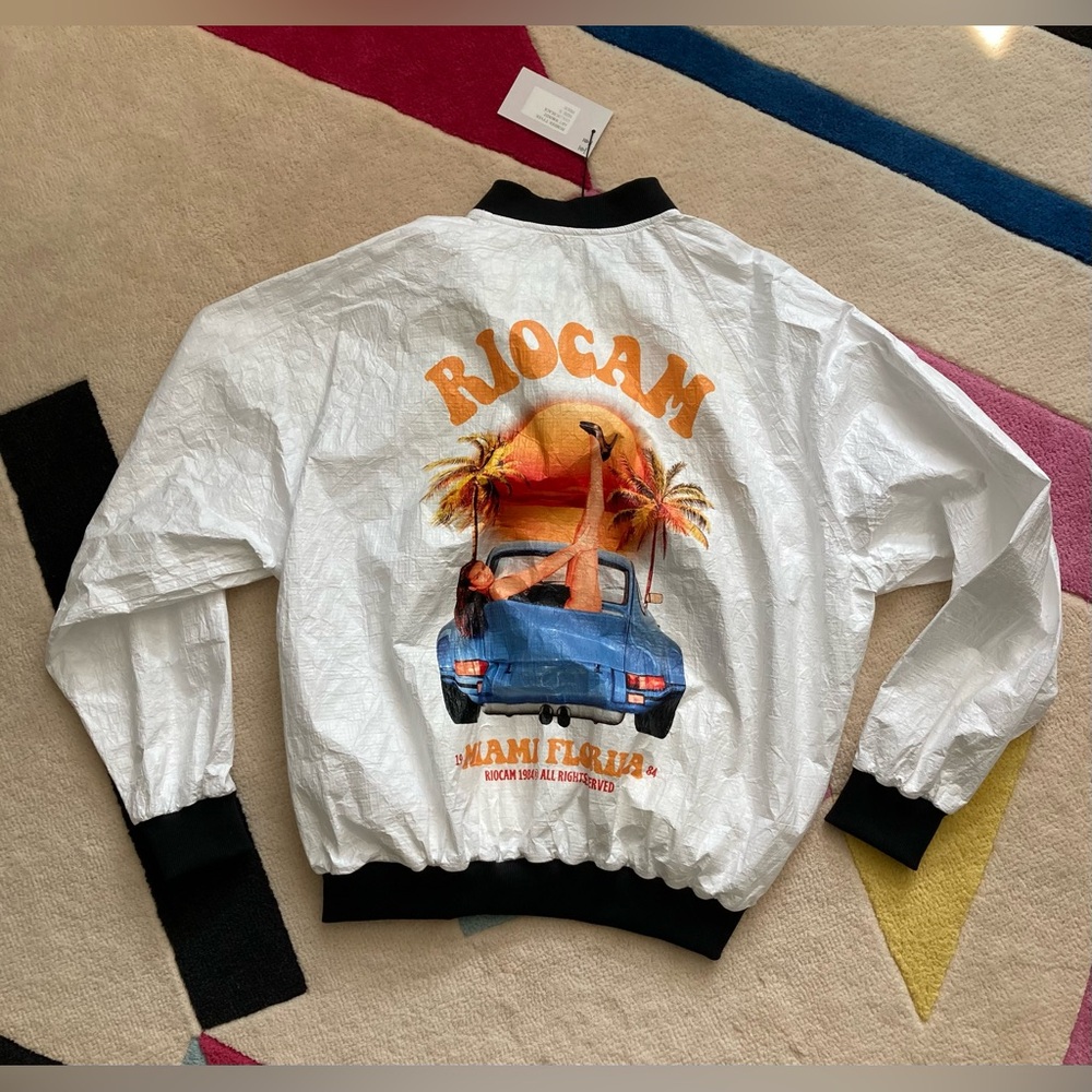 NWT Riocam Miami Florida White Porsche Tyvek Bomber Windbreaker Jacket Racing S